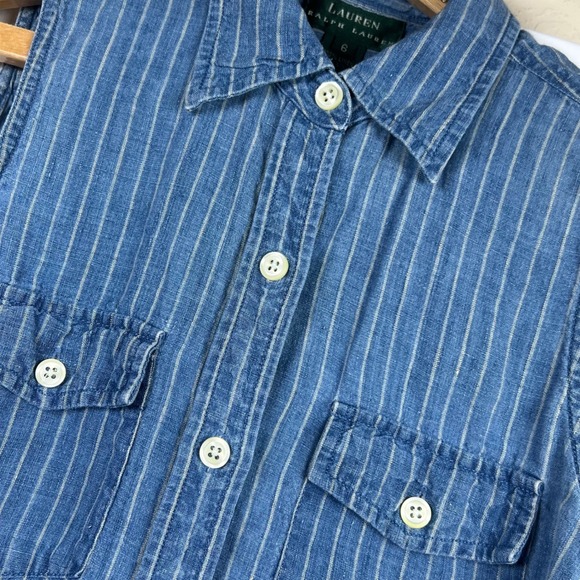 Lauren Ralph Lauren Tops - Vintage Lauren Ralph Lauren Sleeveless Shirt  Women Pinstripe Linen 6 Hong Kong